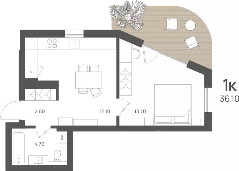 1-к кв. Калининградская область, Янтарный пгт ул. Лесная (36.1 м) - Фото 1