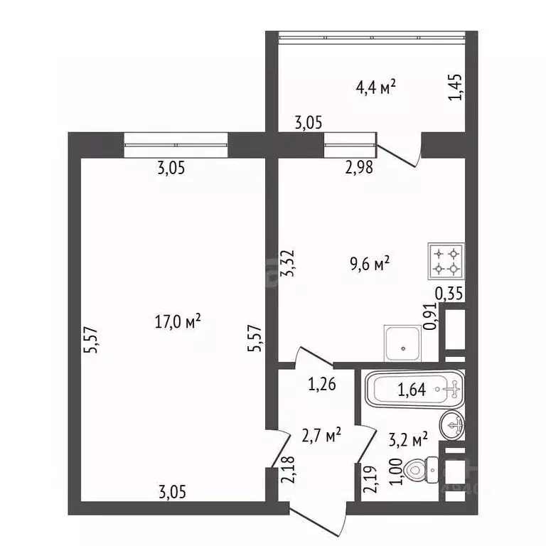 1-к кв. Башкортостан, Уфа ул. Мечтателей, 13 (32.8 м) - Фото 2