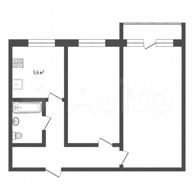 2-к. квартира, 43,1 м, 5/5 эт. - Фото 0