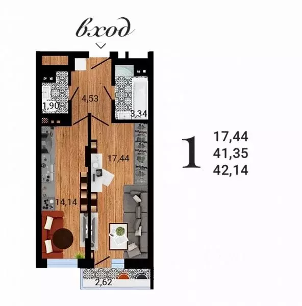 1-к кв. Воронежская область, Воронеж ул. Антонова-Овсеенко, 35С (42.14 ... - Фото 1