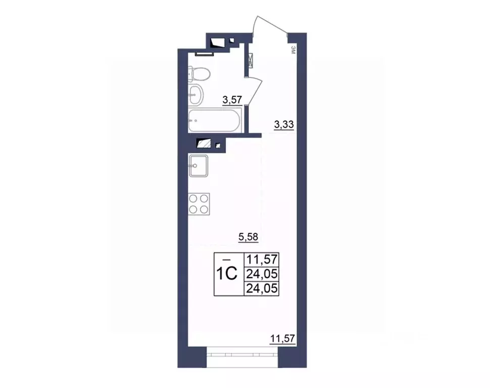 Студия Башкортостан, Уфа Космос жилой комплекс, лит1 (23.87 м) - Фото 1
