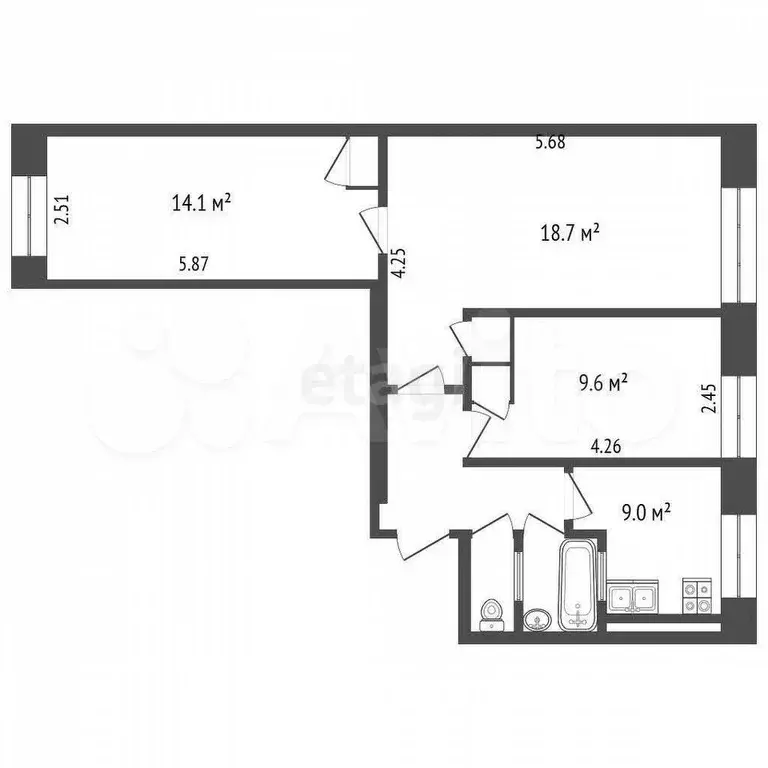 3-к. квартира, 58 м, 1/9 эт. - Фото 0