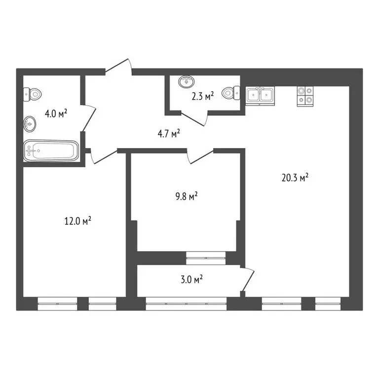2-комнатная квартира: Тюмень, улица Василия Малкова, 9 (57.4 м) - Фото 1