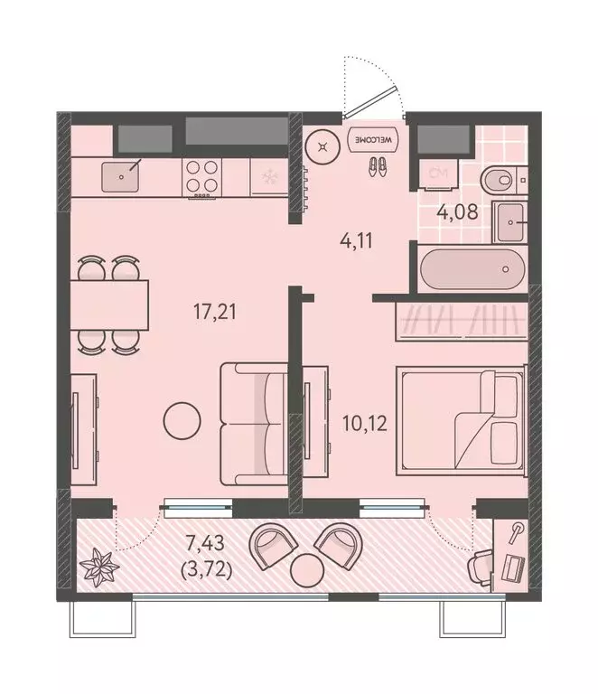 1-комнатная квартира: Краснодар, ЖК Тёплые Края (39.24 м) - Фото 1