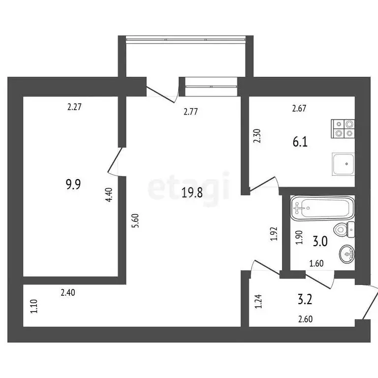 2-комнатная квартира: Ялуторовск, улица Ленина, 35 (42 м) - Фото 1
