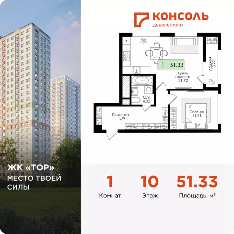 1-к кв. Тульская область, Тула Тор жилой комплекс (51.33 м) - Фото 0