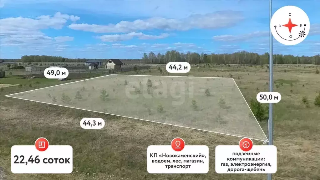 Участок в Тюменская область, Тюменский район, Новокаменский кп  (22.0 ... - Фото 0