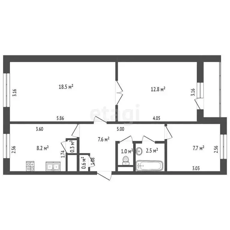 3-комнатная квартира: Котлас, улица Виноградова, 2 (59.2 м) - Фото 1