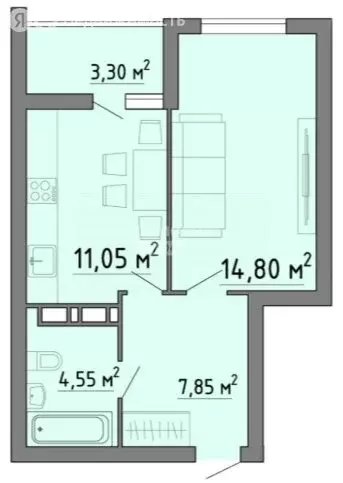 1-комнатная квартира: Липецк, ЖК Семейный Квартал (41.55 м) - Фото 1