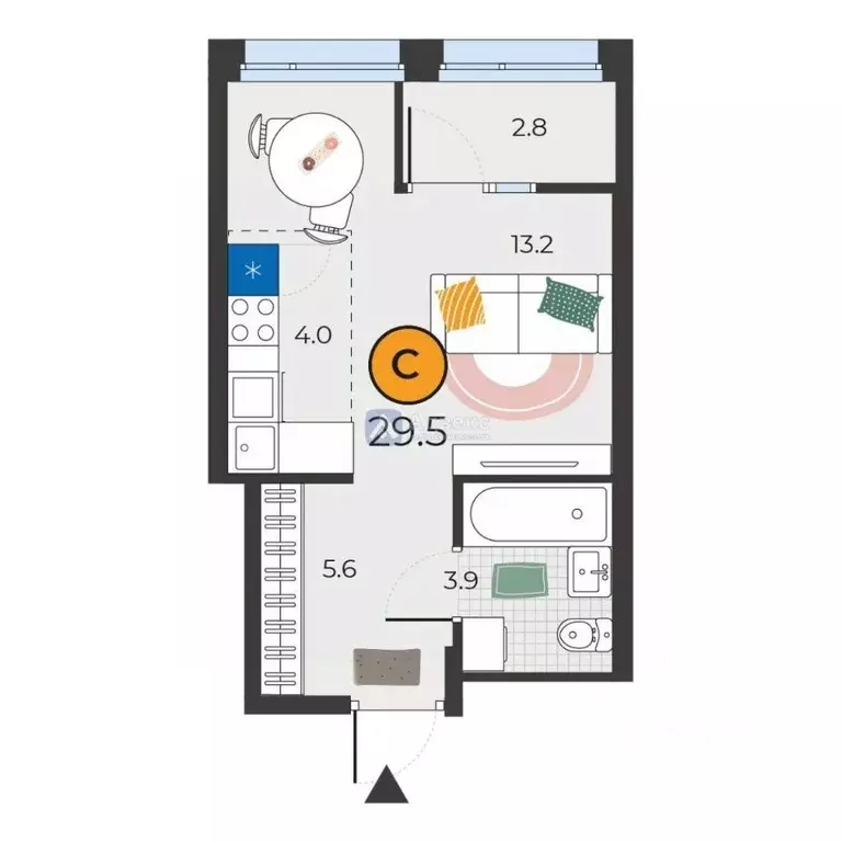 Студия Тюменская область, Тюмень ул. Эльвиры Федоровой, 1к1 (29.5 м) - Фото 2