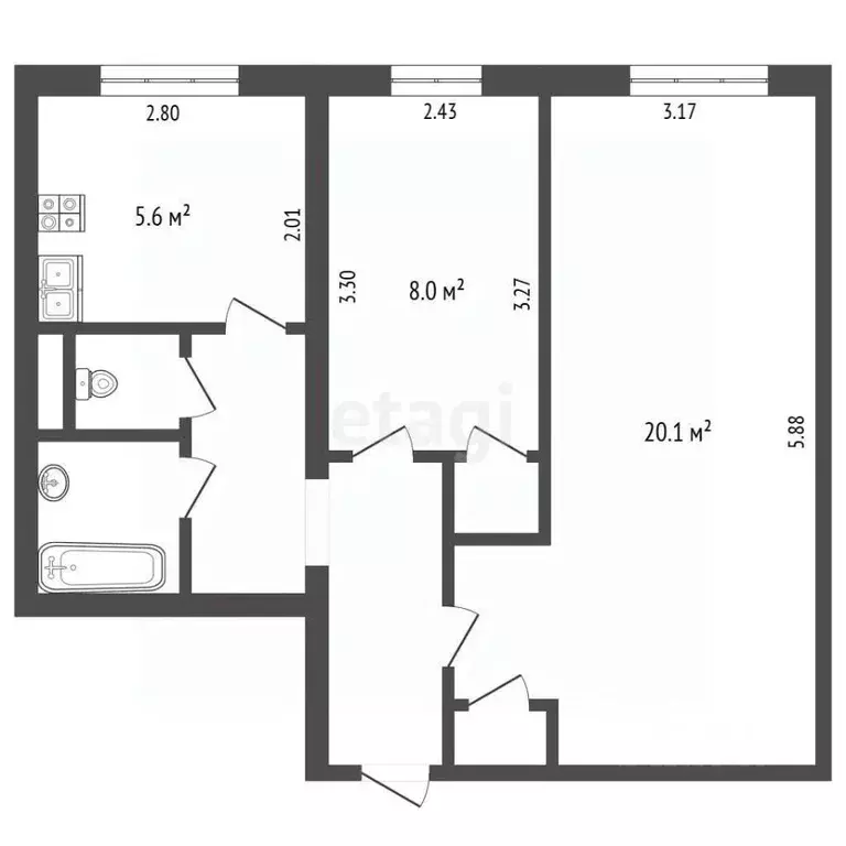 2-к кв. Москва ул. Бехтерева, 37К1 (45.3 м) - Фото 2