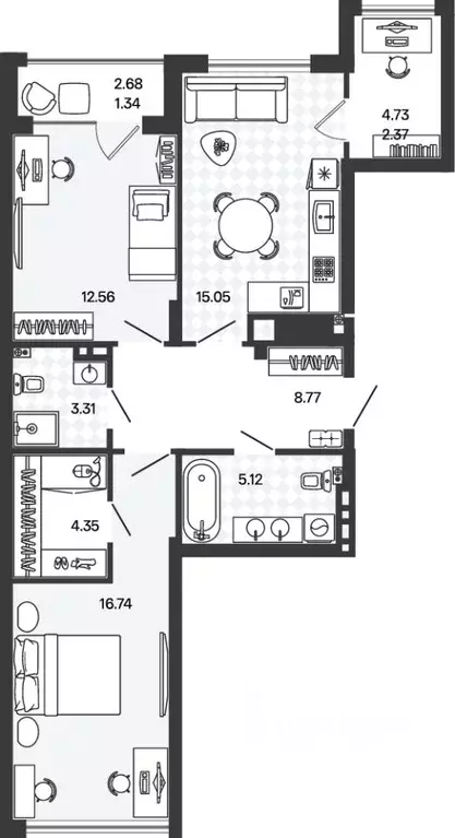 2-к кв. Калининградская область, Гурьевский муниципальный округ, пос. ... - Фото 1