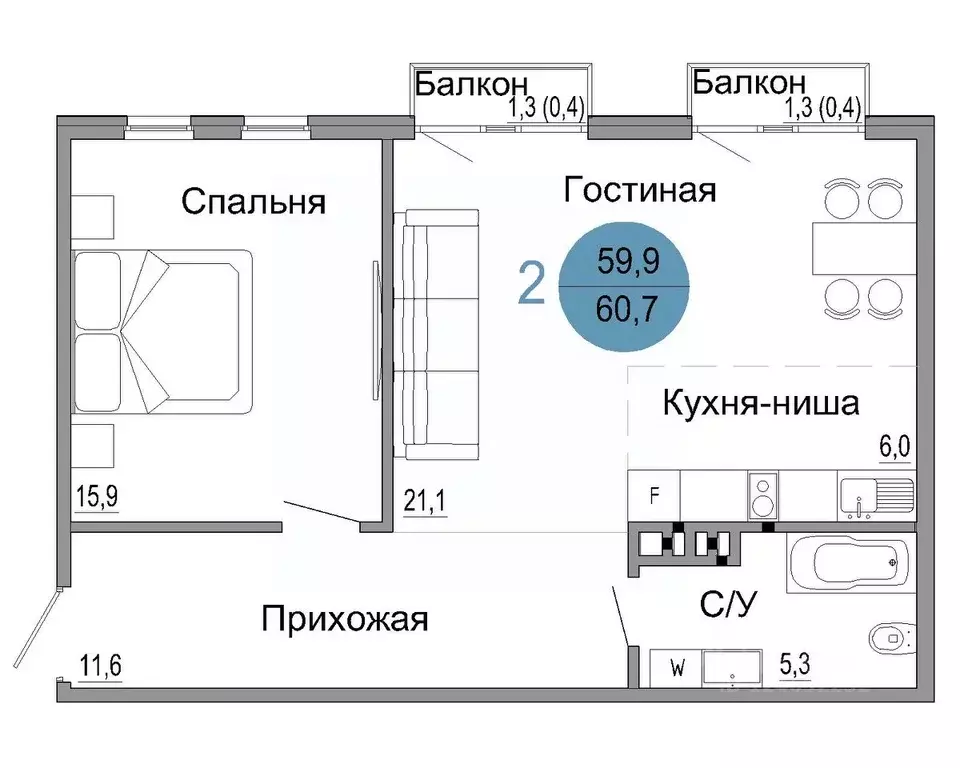 2-к кв. Крым, Керчь Белый город жилой комплекс (60.7 м) - Фото 0