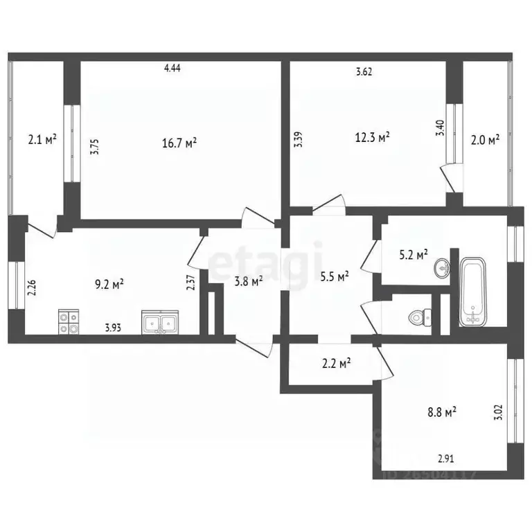 3-к кв. Севастополь ул. Александра Маринеско, 4Б (62.5 м) - Фото 2
