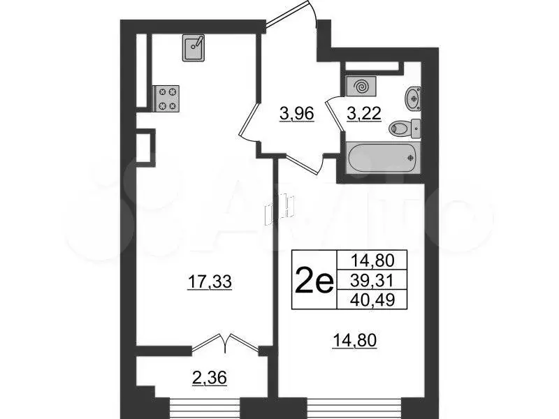 1-к. квартира, 40,5 м, 6/8 эт. - Фото 0