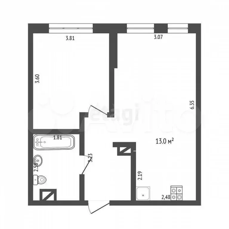 1-к. квартира, 37,6 м, 9/13 эт. - Фото 0