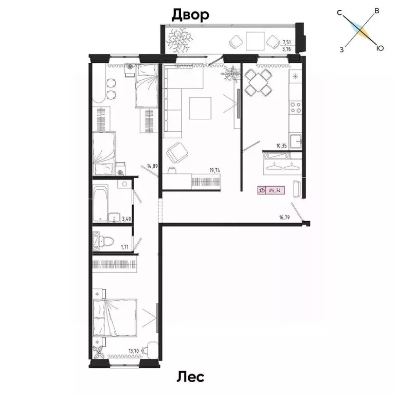 3-к кв. Томская область, Томск тракт Иркутский, 185Б (84.34 м) - Фото 0