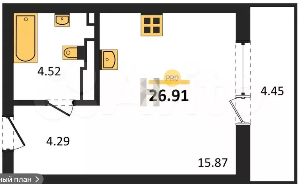 Квартира-студия, 27 м, 6/9 эт. - Фото 1