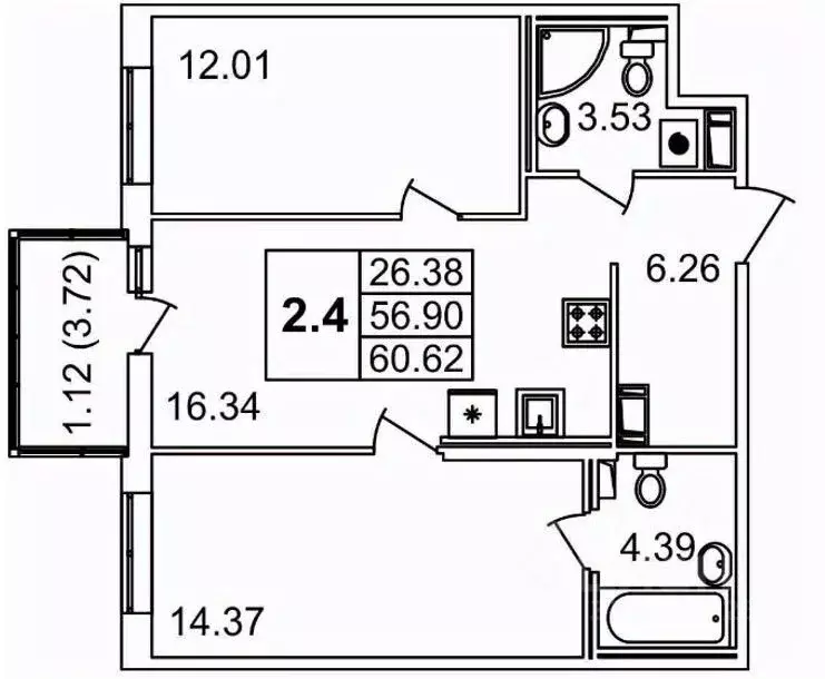 2-к кв. Санкт-Петербург Белоостровская ул., 10к2 (60.62 м) - Фото 1