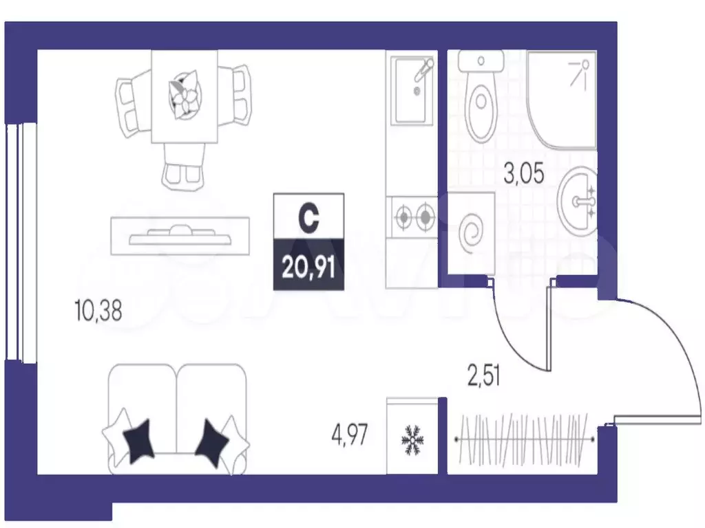 Квартира-студия, 20,9 м, 24/24 эт. - Фото 1