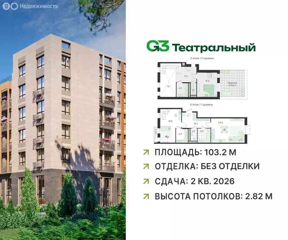3-комнатная квартира: Ильинский, Театральная улица, 6 (103.2 м) - Фото 1