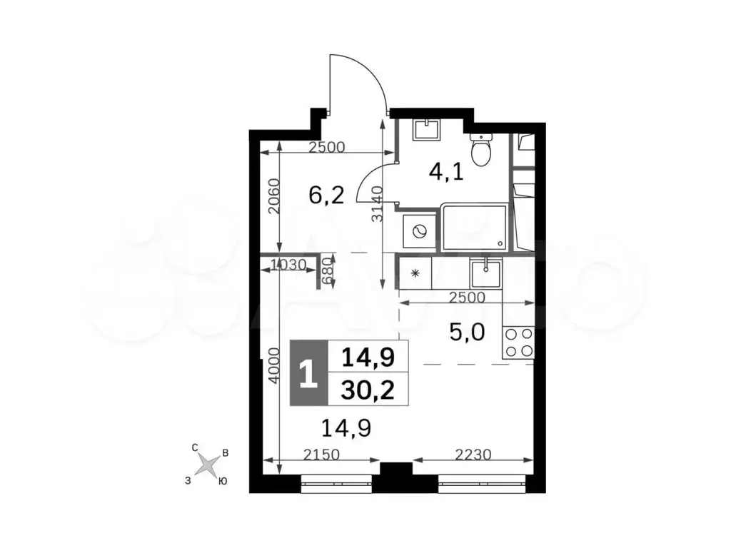 Квартира-студия, 30,2 м, 14/28 эт. - Фото 0