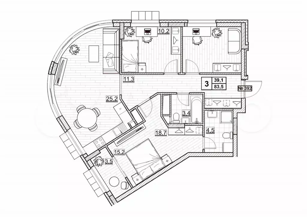 3-к. квартира, 83,5 м, 23/24 эт. - Фото 0