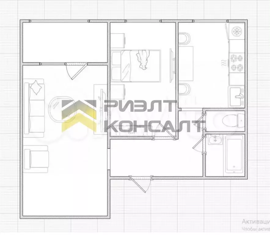 2-к. квартира, 44,4 м, 8/9 эт. - Фото 0