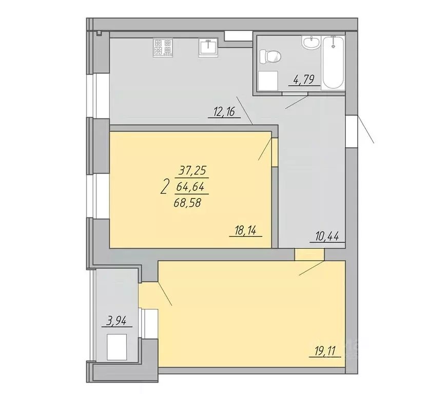 2-к кв. Тверская область, Тверь Озерная ул. (68.58 м) - Фото 1