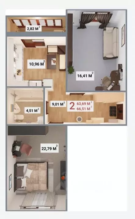 2-к кв. Тверская область, Тверь бул. Гусева, 57 (66.0 м) - Фото 2