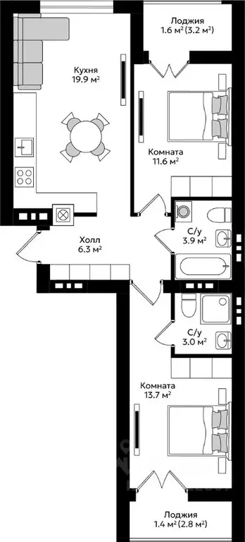 2-к кв. Калининградская область, Гурьевск Пражский жилой комплекс ... - Фото 1