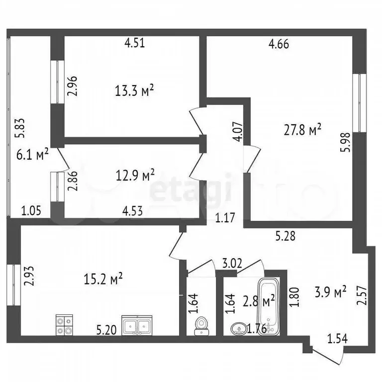 3-к. квартира, 84,9 м, 1/10 эт. - Фото 0