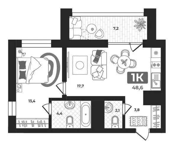1-комнатная квартира: Тюмень, улица Разведчика Кузнецова, 16 (49 м) - Фото 1