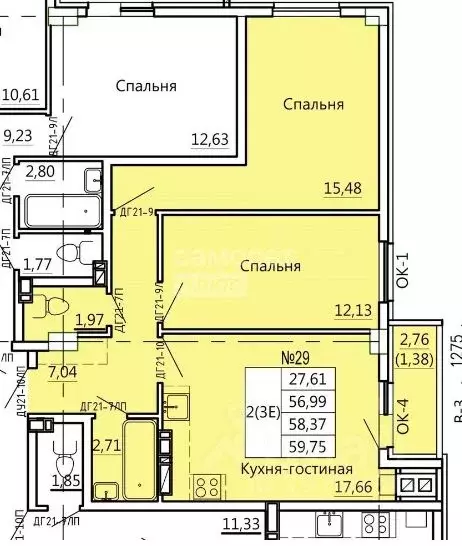 3-к кв. Курская область, Курск Театральная ул., 18 (59.75 м) - Фото 1