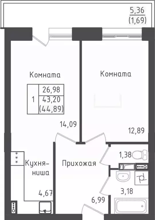 1-к кв. Московская область, Дмитровский муниципальный округ, д. Рыбаки ... - Фото 1