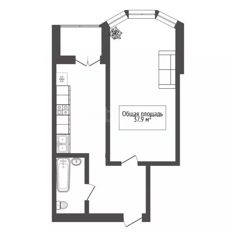 1-к кв. Новосибирская область, Новосибирск Ельцовская ул., 6/3 (37.9 ... - Фото 2