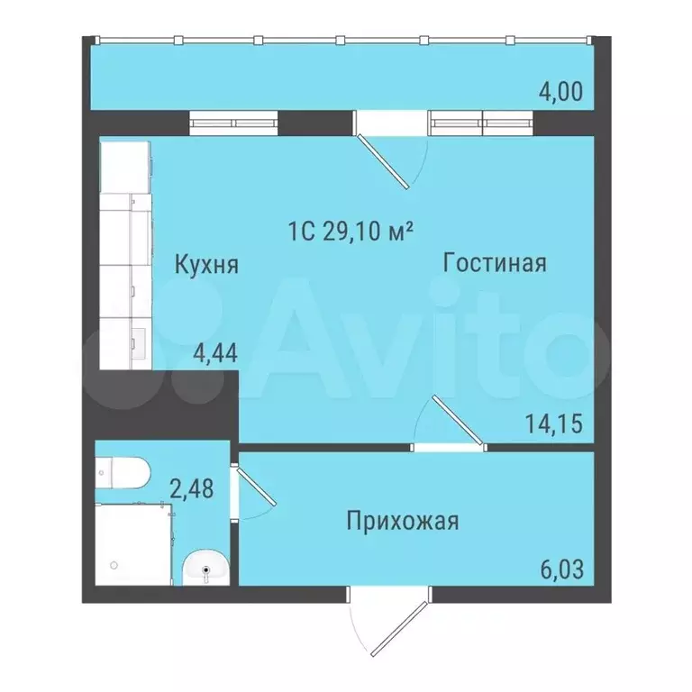 Квартира-студия, 29,1 м, 7/10 эт. - Фото 0