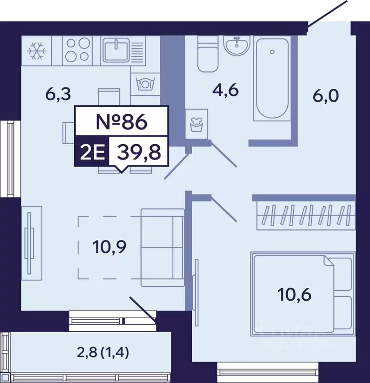 2-к кв. Саха (Якутия), Якутск ул. Новопортовская, 1Д (39.8 м) - Фото 1