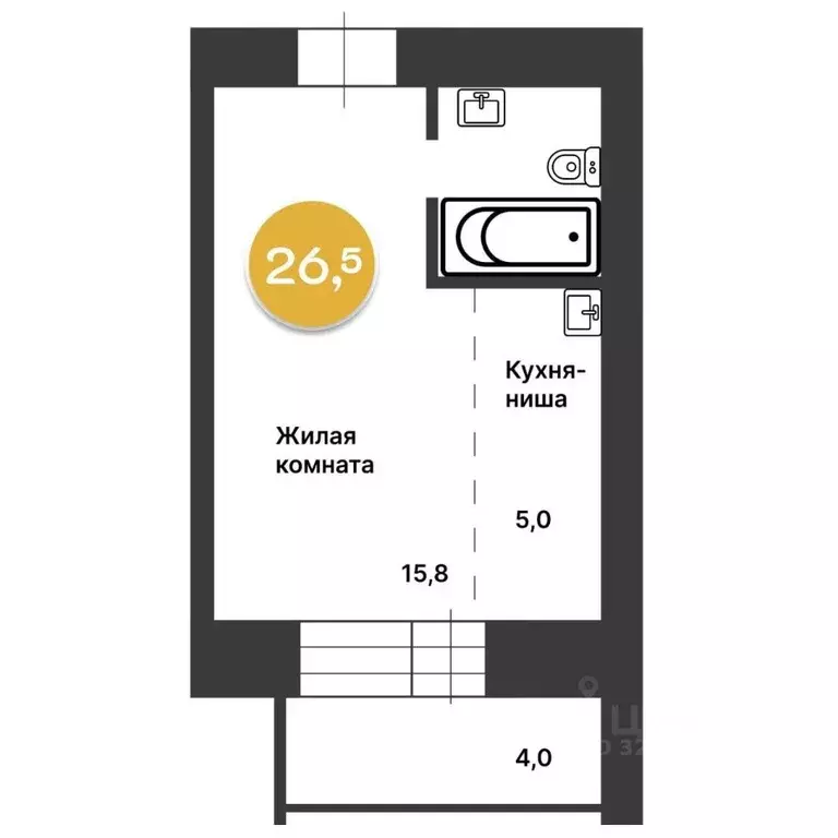 Студия Амурская область, Благовещенск Загородная ул., 47 (26.5 м) - Фото 2