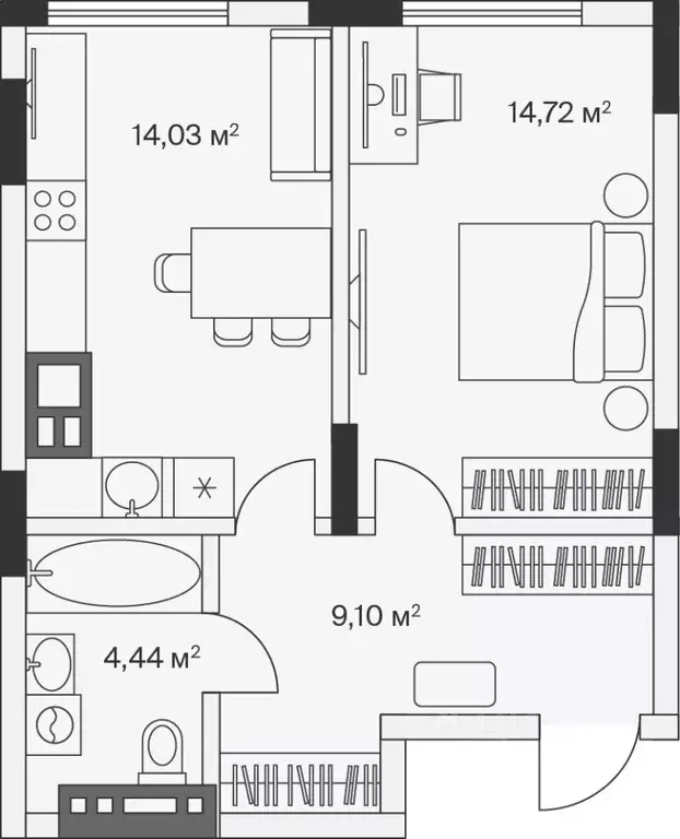1-к кв. Калининградская область, Гурьевский муниципальный округ, пос. ... - Фото 1