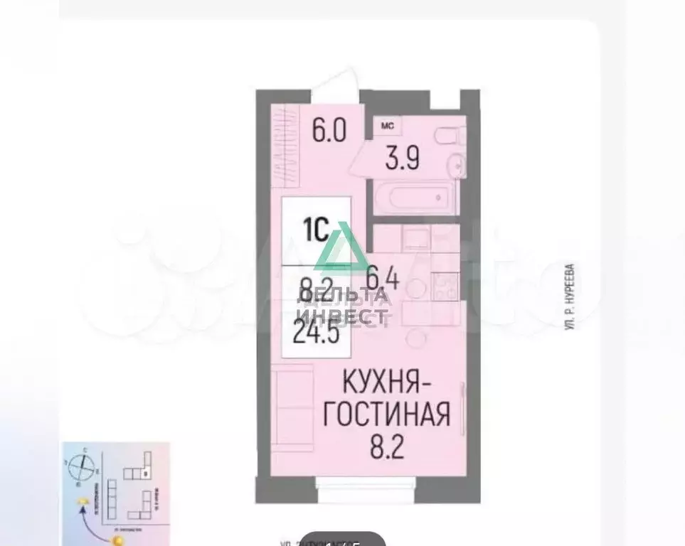 Квартира-студия, 24,4 м, 5/10 эт. - Фото 0
