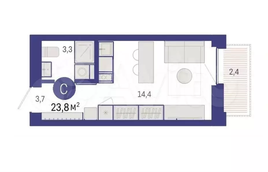 Квартира-студия, 23,9 м, 5/8 эт. - Фото 1