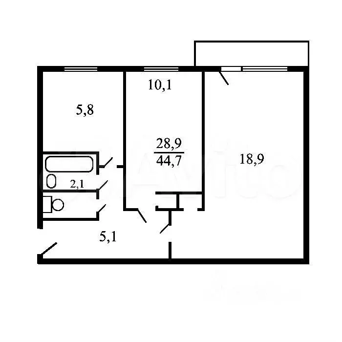 2-к. квартира, 45 м, 6/9 эт. - Фото 0