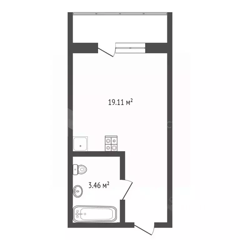 Студия Тюменская область, Тюмень ул. Новоселов, 109 (28.0 м) - Фото 1