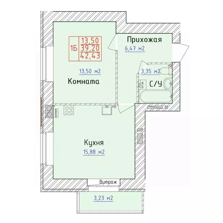 1-к кв. Ярославская область, Ярославль 1-й мкр,  (42.43 м) - Фото 0