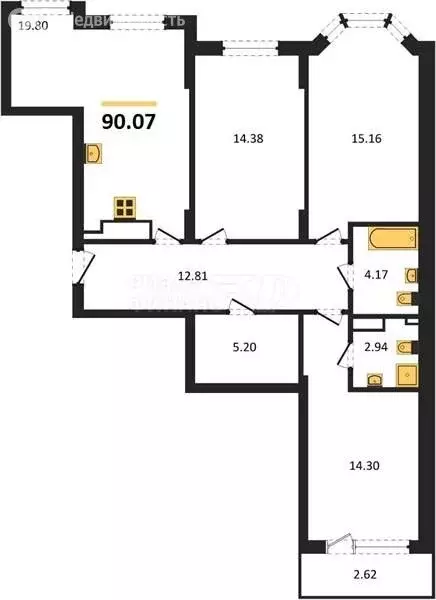 3-комнатная квартира: Калининград, улица Старшины Дадаева, 55к2 (90.07 ... - Фото 0