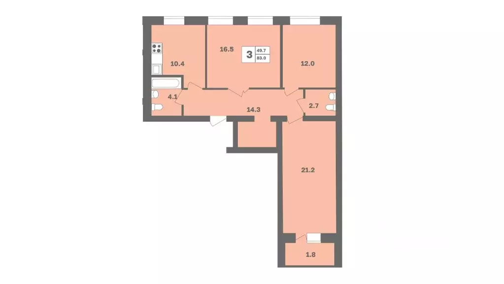 3-к кв. Башкортостан, Уфа Дагестанская ул., лит13 (83.0 м) - Фото 1