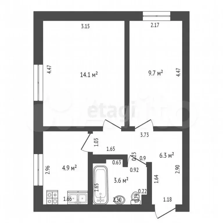 2-к. квартира, 38,6 м, 1/3 эт. - Фото 0