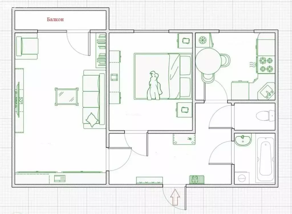 2-комнатная квартира: Волжский, улица Пушкина, 144 (43.8 м) - Фото 1
