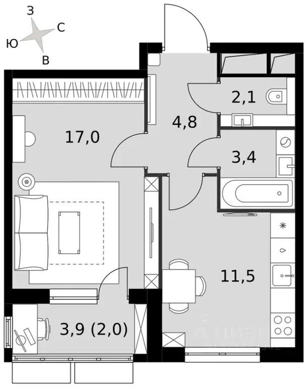 1-к кв. Московская область, Ленинский городской округ, пос. Развилка ... - Фото 2